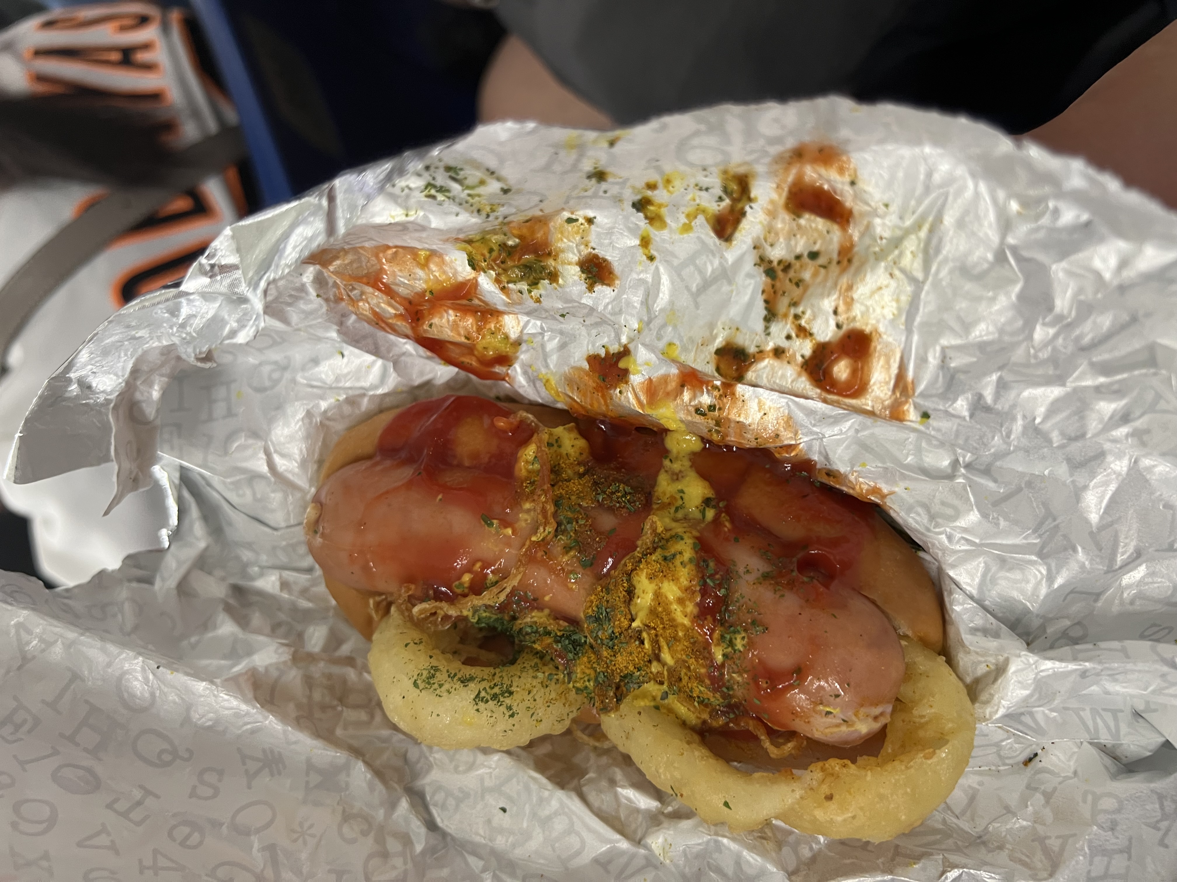 Hot dog with Japanese toppings at Tokyo Dome